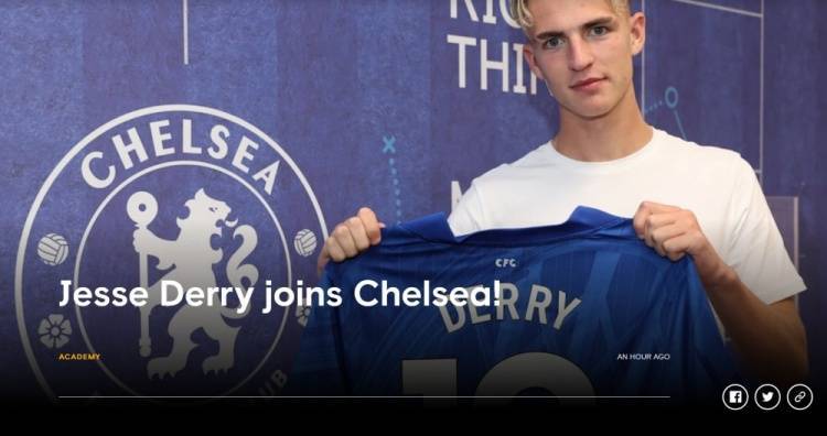 官方：切尔西签下水晶宫18岁边锋杰西-德里，合同至2029年